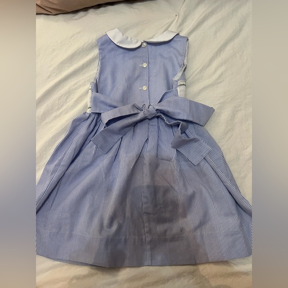 Vive La Fete Striped girls Dress with Embroidered smocked animal birthday circus - Picture 3 of 8